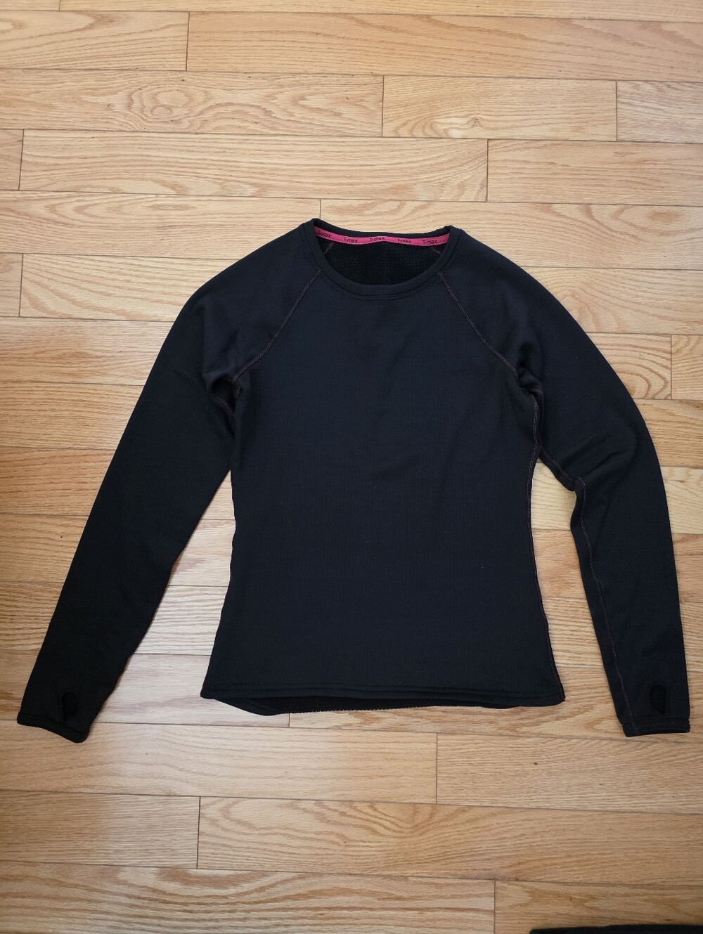 T-max Long-Sleeve Thermal Crew Neck Top, Black, Small